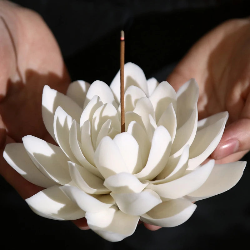 Ceramic White Lotus Incense Burner | Stick Holder & Censer