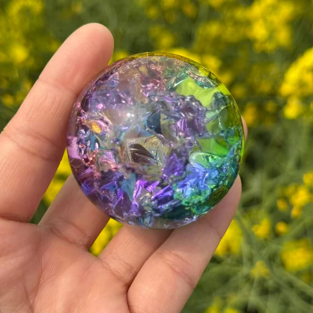 Ice Crack Crystal Ball | Colorful Glass Sphere for Home Décor & Fortune Telling