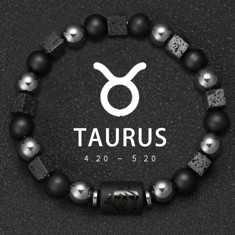 Zodiac Sign Volcanic Stone Bead Bracelet