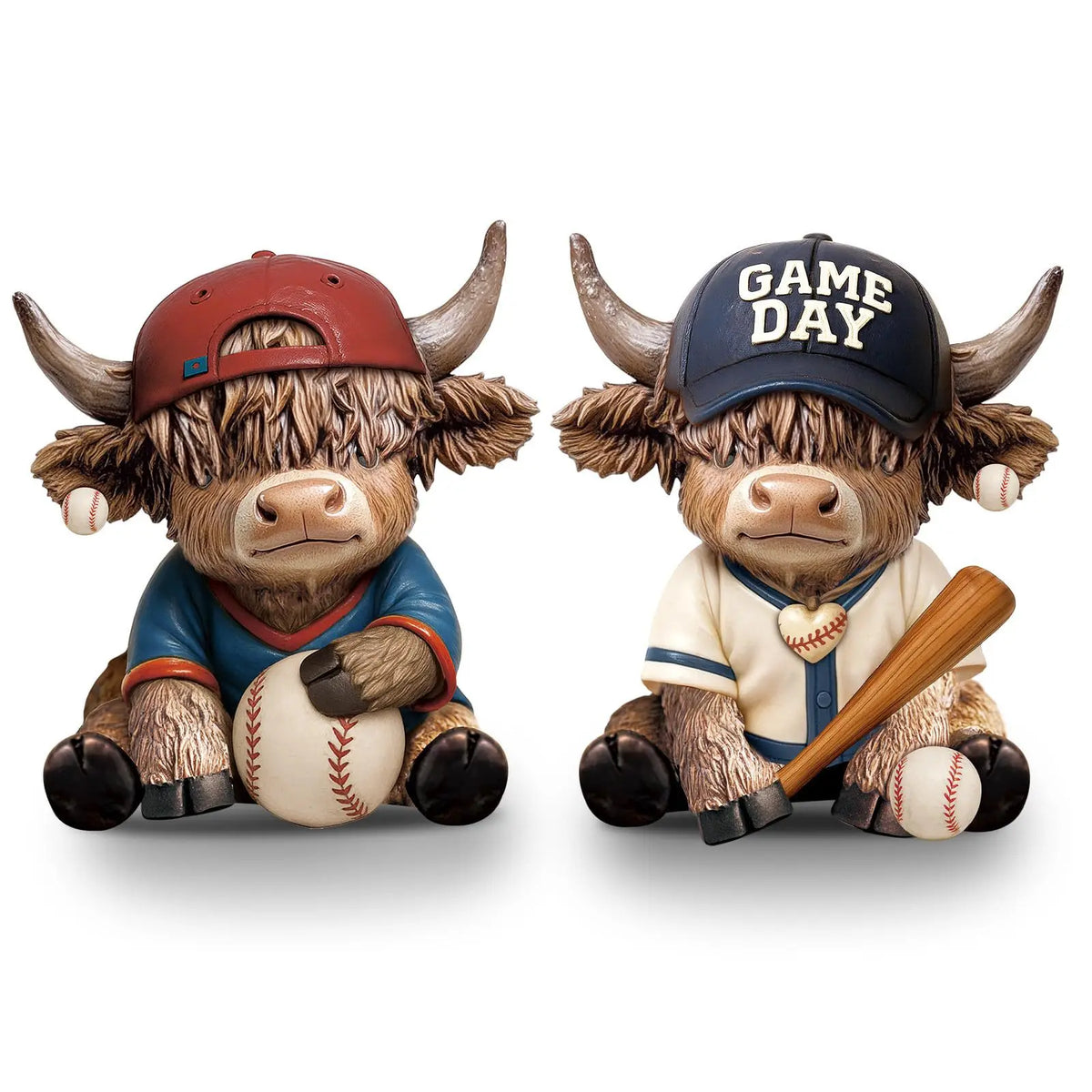 Halloween Highland Cow Wooden Statue Set | Skull Hat Tabletop Decor | Multiple Colors
