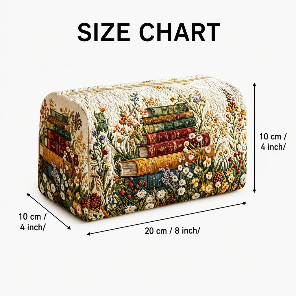 Vintage Book-Print Quilted Cosmetic Bag