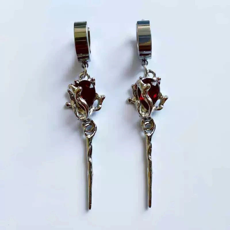 Bloodstone Scepter Drop Earrings — Gothic Witch Jewelry