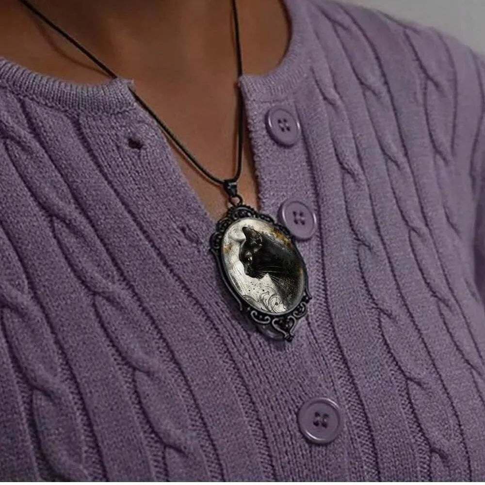 Gothic Black Cat Pendant Necklace