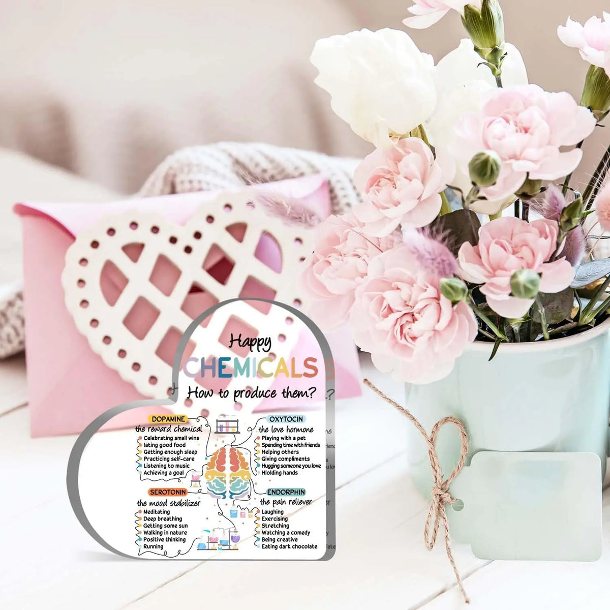 Happy Chemicals Acrylic Heart Sign | Mental Health Awareness Desk Decor