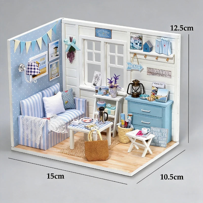 DIY Miniature Dollhouse Kit with LED Lights & Furniture – Whimsical 3D Wooden Craft