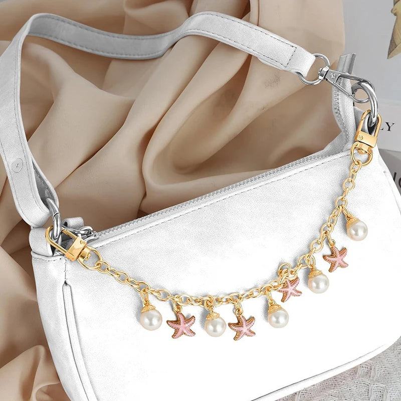 Boho Sea Star & Shell Pearl Bag Charm – Summer Handbag & Keychain Pendant