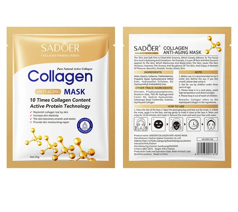 Collagen Anti-Wrinkle Face Sheet Mask – 10pcs | Moisturizing & Brightening
