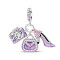 925 Sterling Silver Purple Zircon Bag Charm – Fine Jewelry Pendant for Bracelets & Gifts