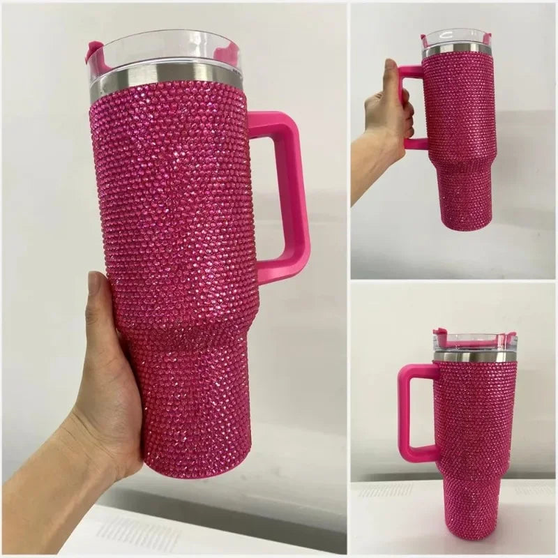 40oz Rhinestone Diamond Tumbler | Shiny Glitter Travel Cup with Straw