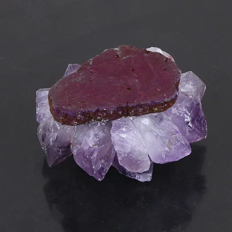 Raw Crystal Cluster Candle Holder — Amethyst, Fluorite & Quartz