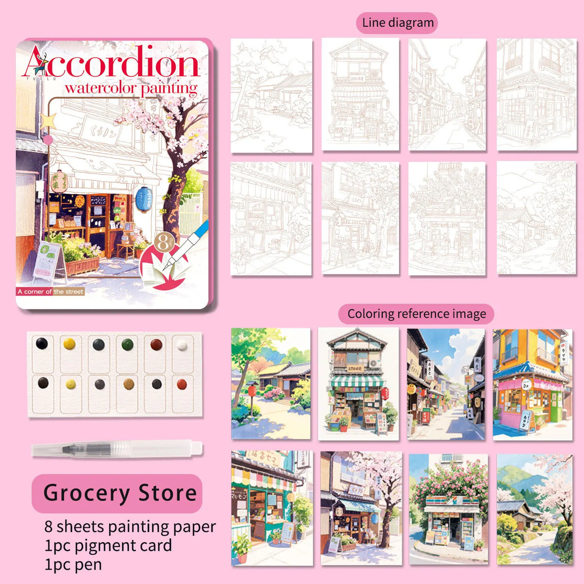 Foldable Watercolor Coloring Book Set | Adult Art Kit with Color Palette