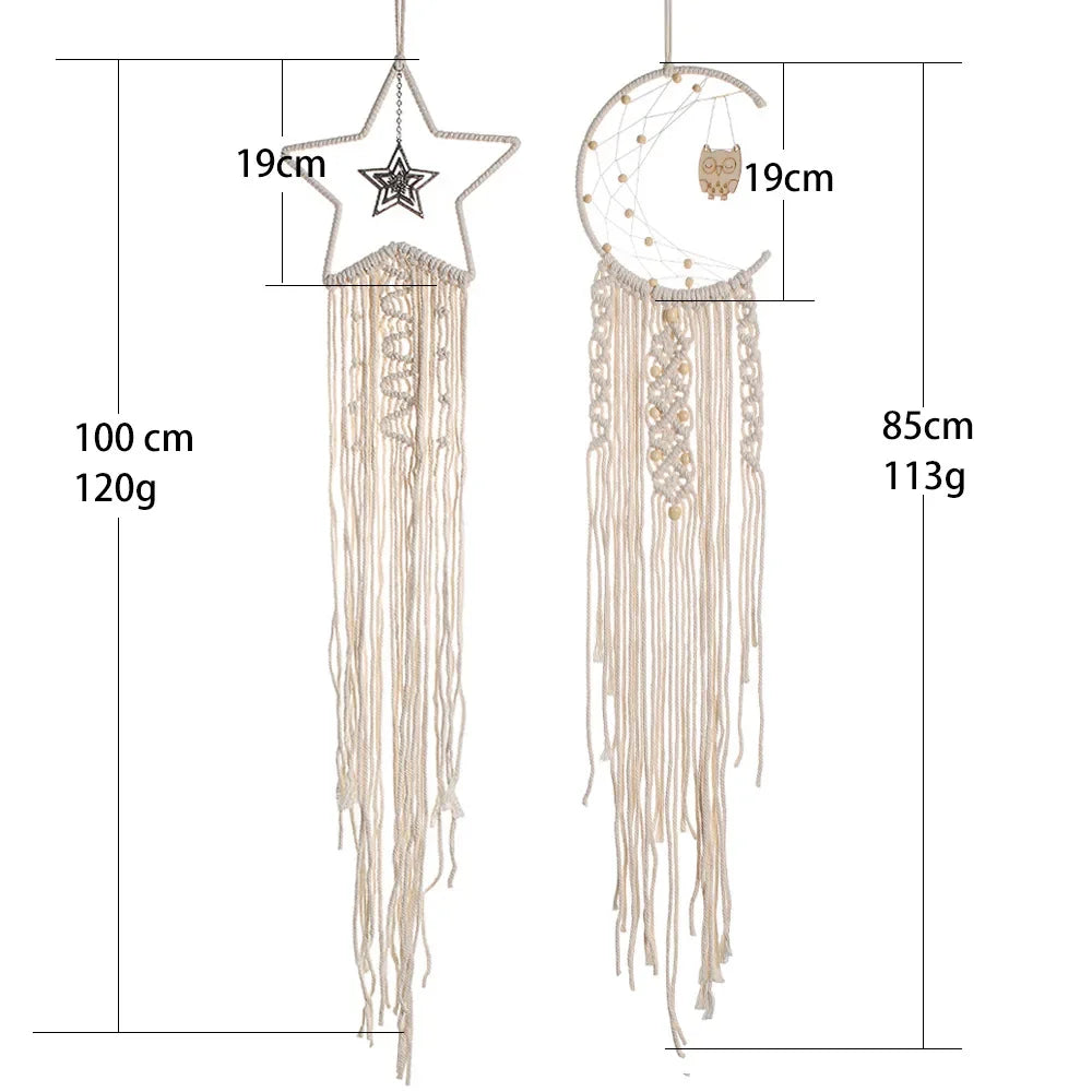 Bohemian Hand-Woven Dream Catcher | Owl, Moon & Star Wall Decor