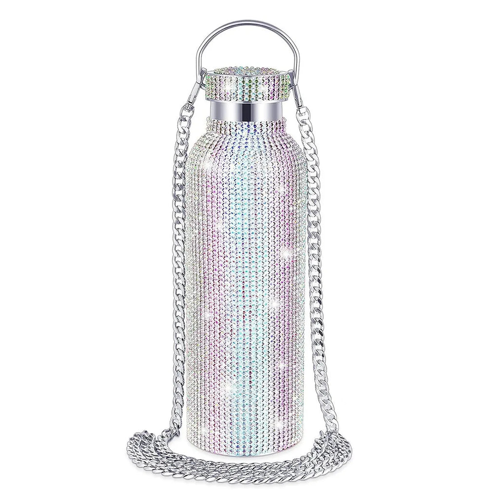 Shiny Glitter & Leopard Print Tumbler | Insulated Stainless Steel Cup with Chain