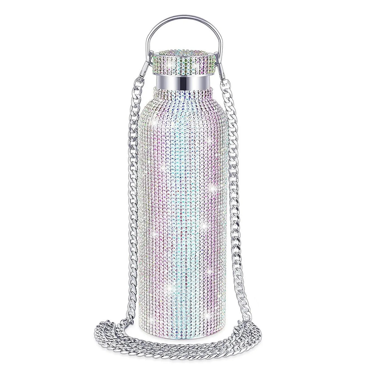 Shiny Glitter & Leopard Print Tumbler | Insulated Stainless Steel Cup with Chain