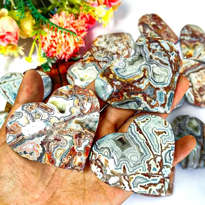 Natural Mexican Crazy Lace Agate Heart — Raw Crystal Slab