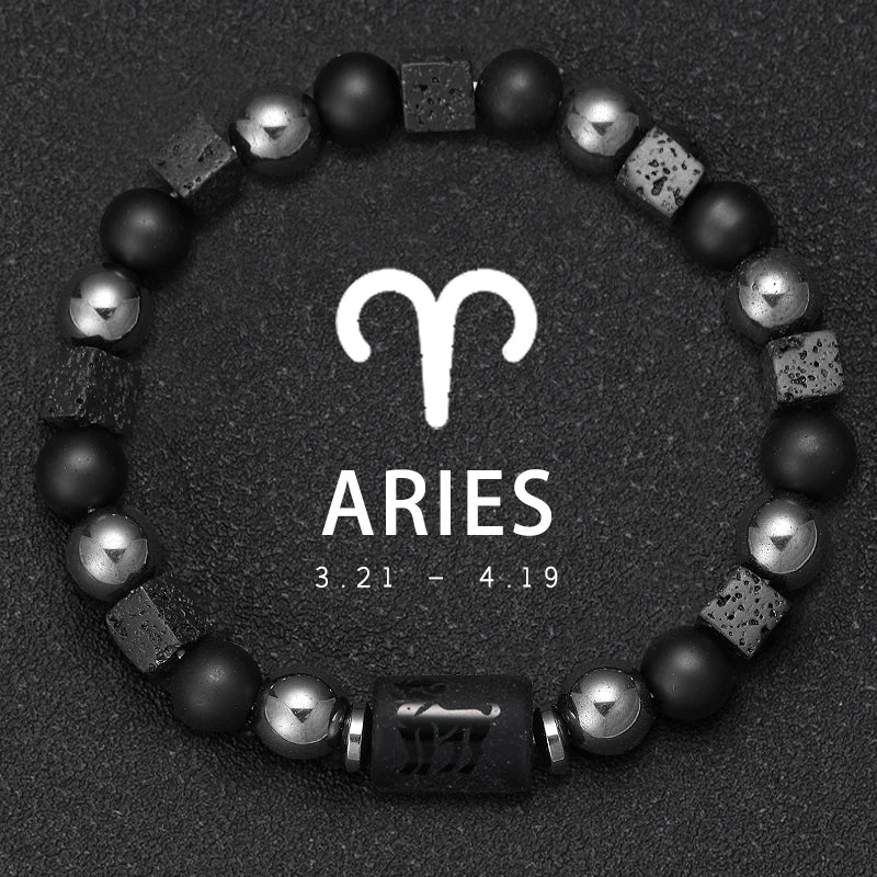 Zodiac Sign Volcanic Stone Bead Bracelet
