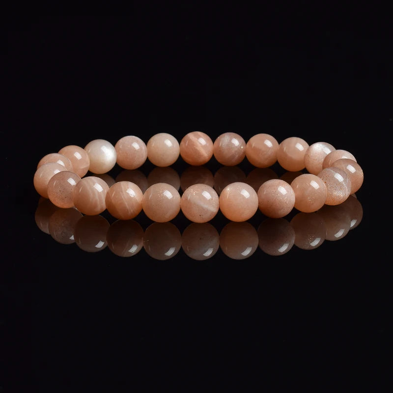 Natural Moonstone Bracelet | White, Blue & Peach | Genuine Gemstone Beads