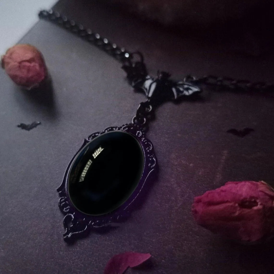 Vampire Bat Blood Cameo Pendant Necklace