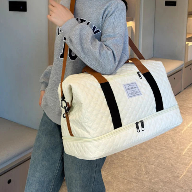 Quilted Travel Duffle Bag | 4 Colors | Wet & Dry Compartment