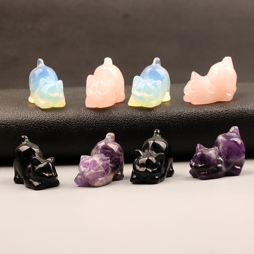 Carved Crystal Cat Figurine — Natural Stone Chakra Decor