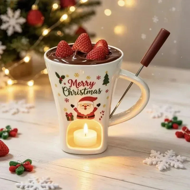Merry Little Dip Ceramic Christmas Fondue Cup with Fork
