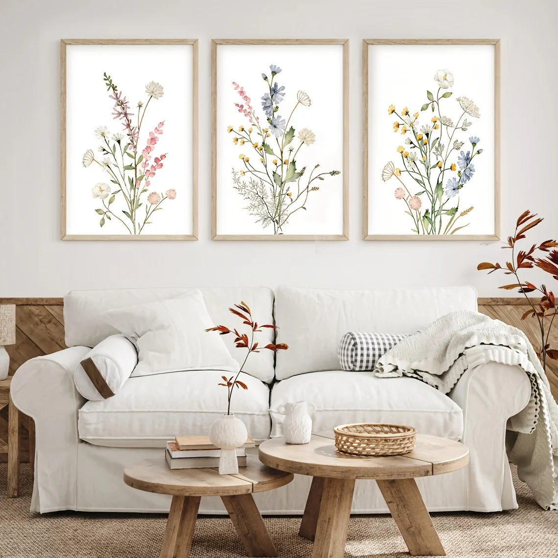 Boho Wildflower Nursery Canvas Print Set of 3 | Vintage Floral Wall Art for Girl's Nursery & Bedroom