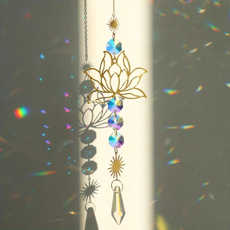 Metal Lotus Crystal Suncatcher Charm Pendant