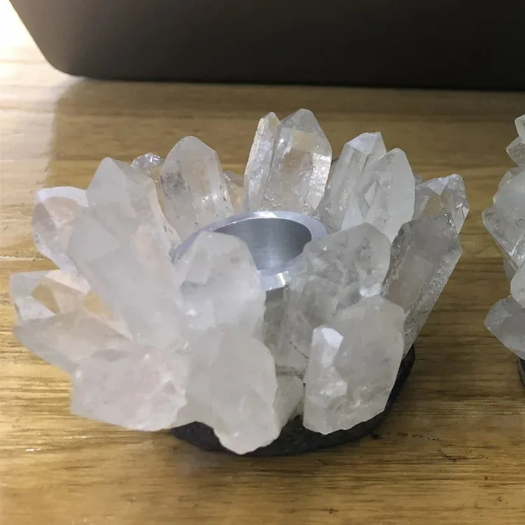 Raw Crystal Cluster Candle Holder — Amethyst, Fluorite & Quartz