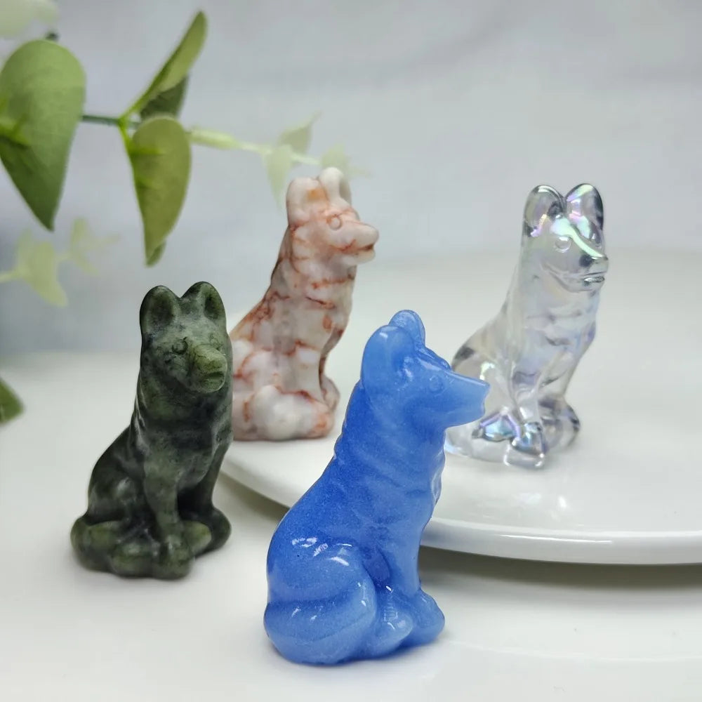 Hand-Carved Crystal Wolf Figurine | 4cm Healing Stone Carving