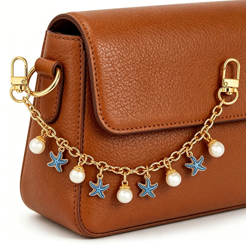 Boho Sea Star & Shell Pearl Bag Charm – Summer Handbag & Keychain Pendant