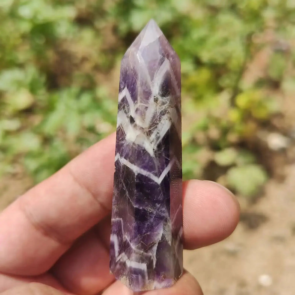 Natural Dream Amethyst Crystal Tower — Chevron Quartz Healing Wand Point