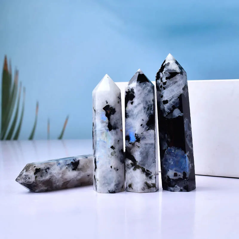 Natural Moonstone Crystal Point | Polished Obelisk Wand · Intuition & New Beginnings