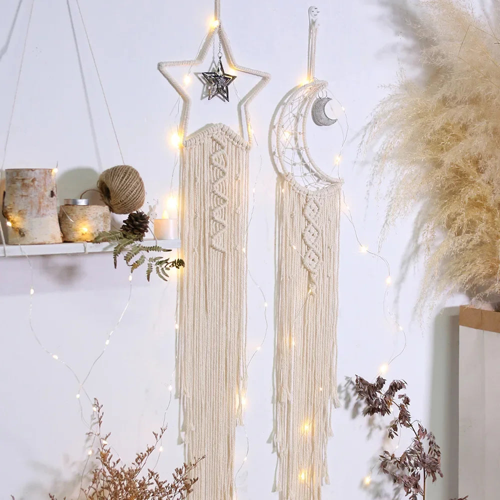 Bohemian Hand-Woven Dream Catcher | Owl, Moon & Star Wall Decor