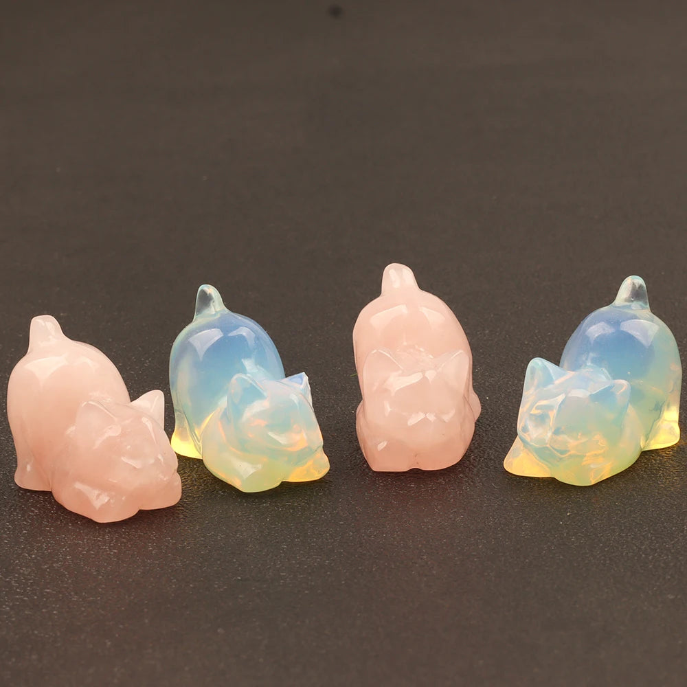 Carved Crystal Cat Figurine — Natural Stone Chakra Decor