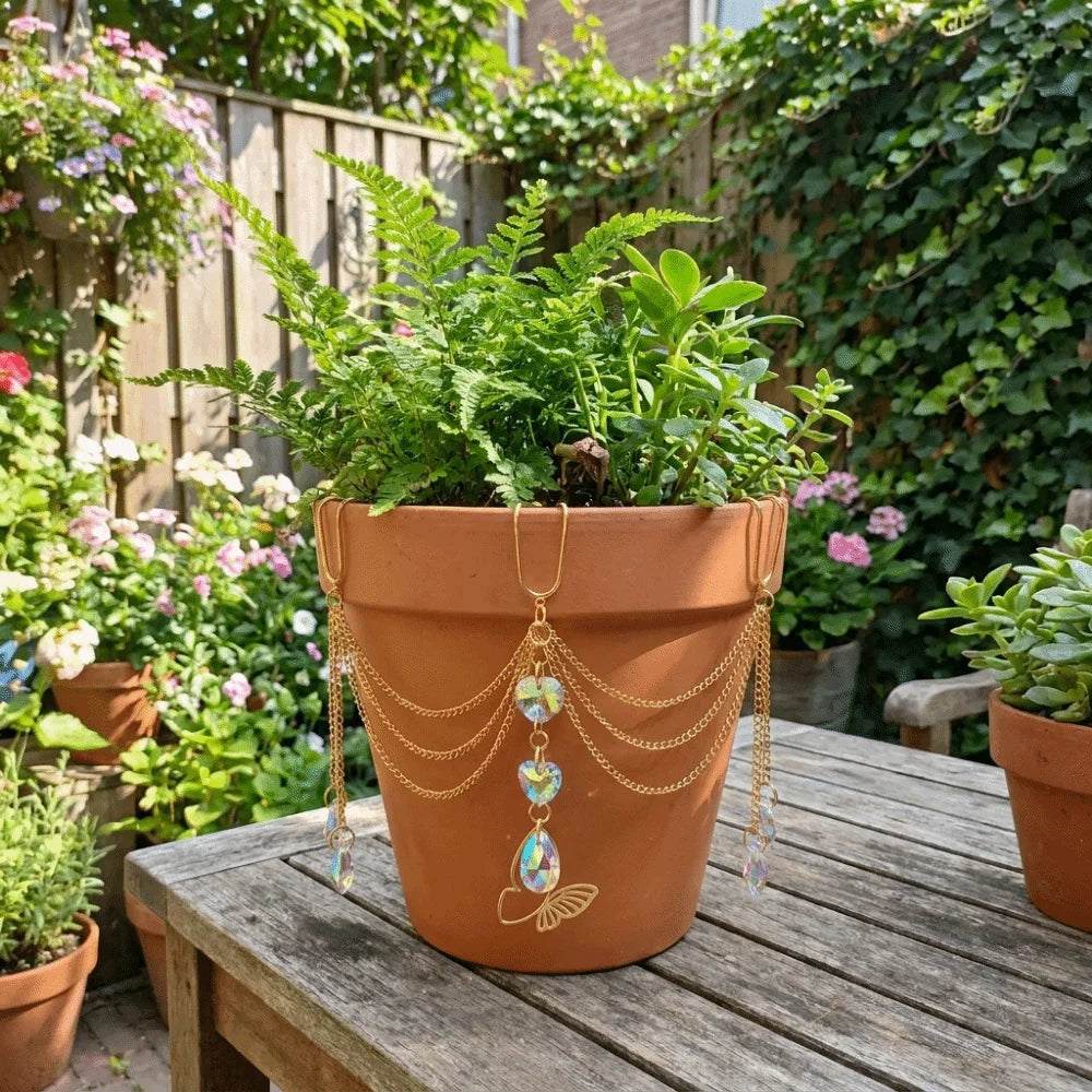 Crystal Butterfly Flower Pot Suncatcher | Boho Rainbow Prism Hanging Decor