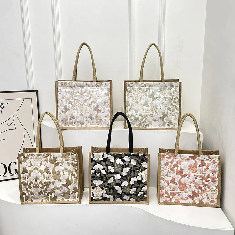 Floral Linen Tote Bag | Boho Bento Shoulder Bag for Women