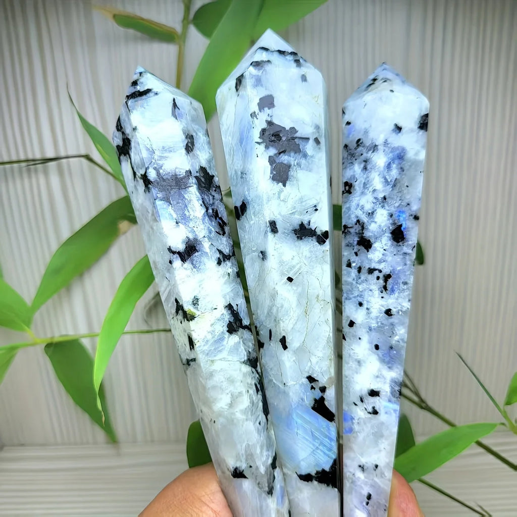 Natural Moonstone Crystal Tower — Rainbow Iridescent Boho Healing Stone