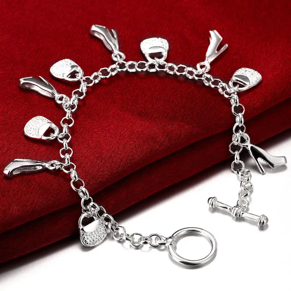925 Sterling Silver Shoes & Bags Charm Bracelet – Fashion Jewelry Gift for Women
