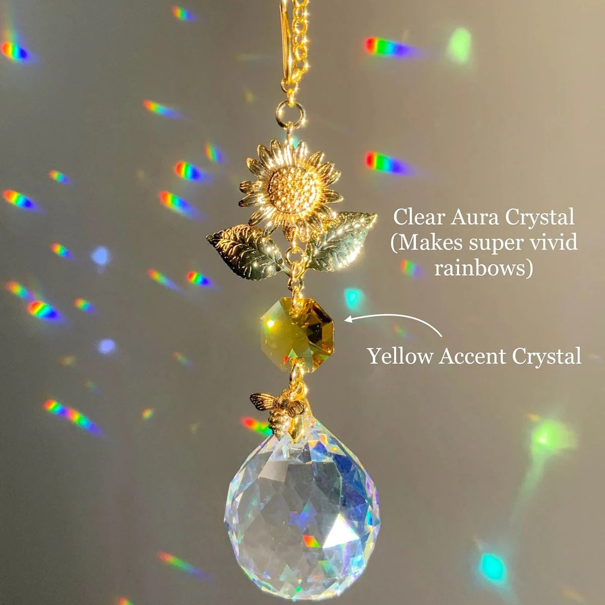 Sunflower & Bee Crystal Suncatcher Pendant