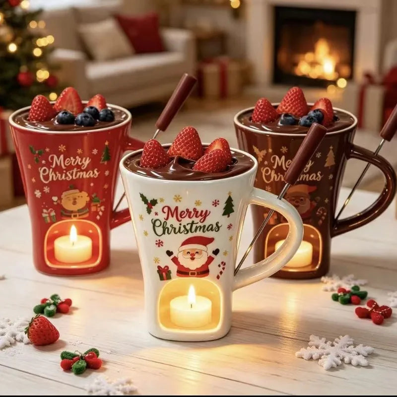 Merry Little Dip Ceramic Christmas Fondue Cup with Fork