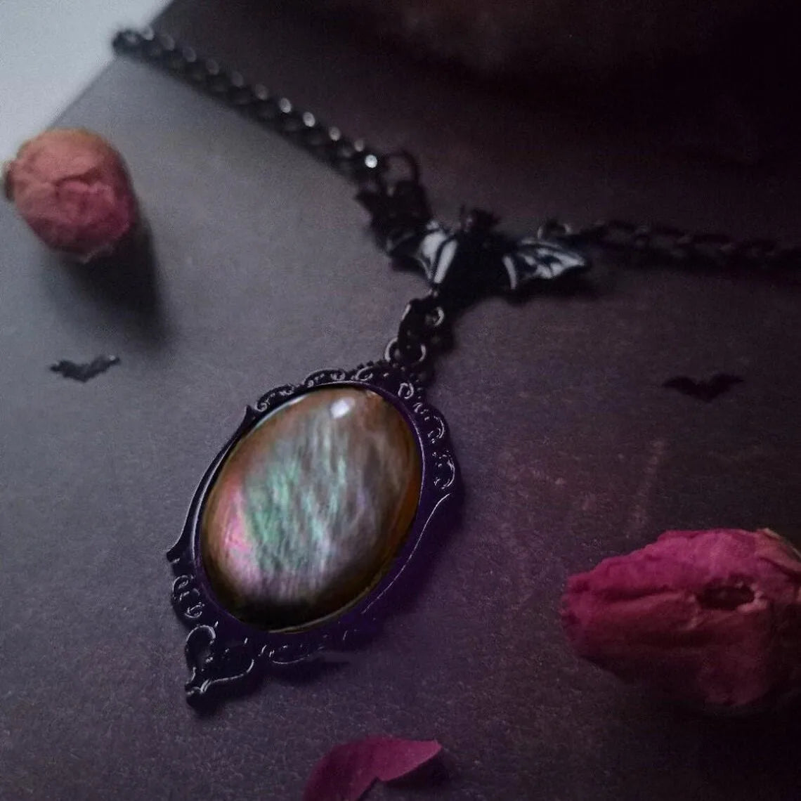 Vampire Bat Blood Cameo Pendant Necklace