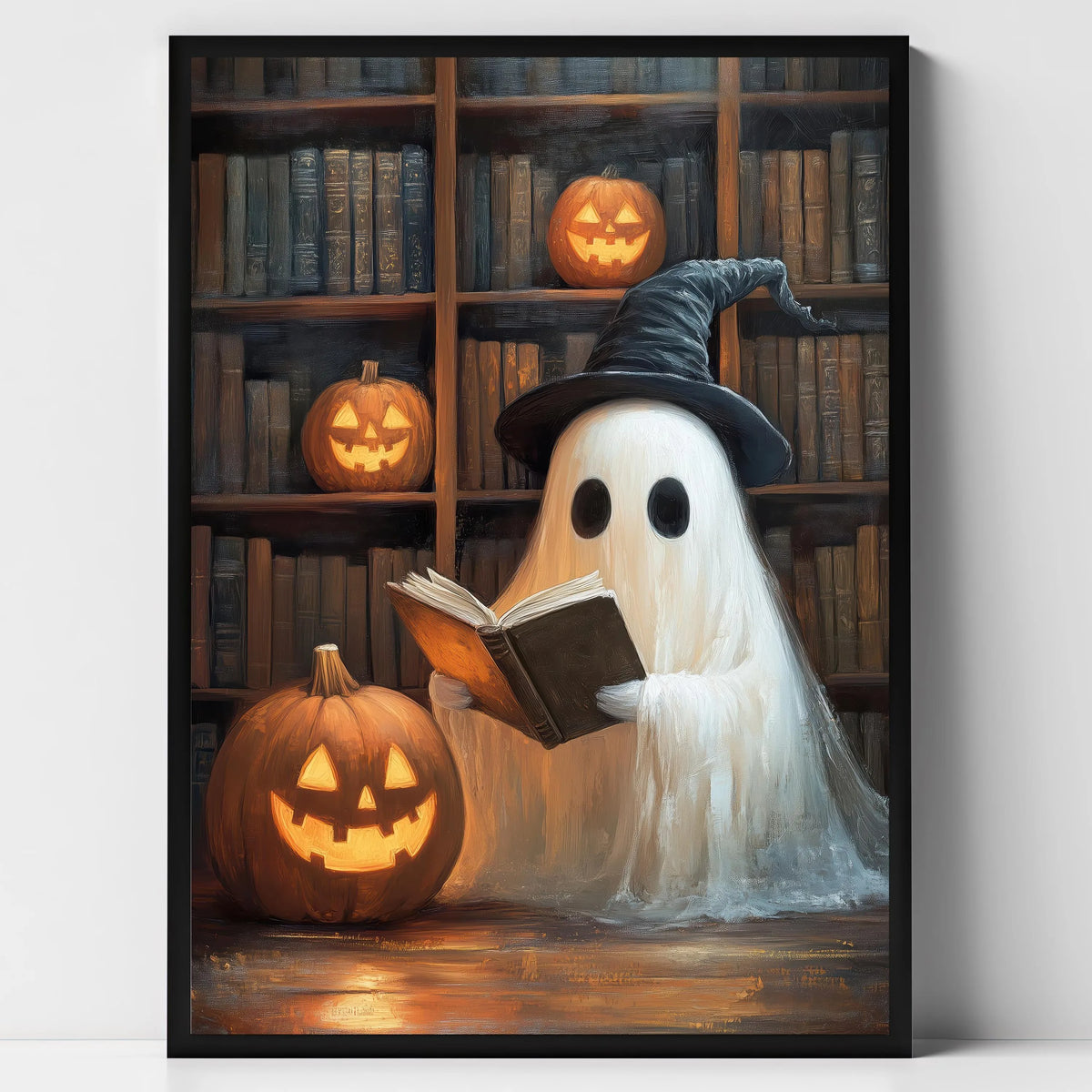 Halloween Ghost & Black Cat Dark Forest Canvas Print
