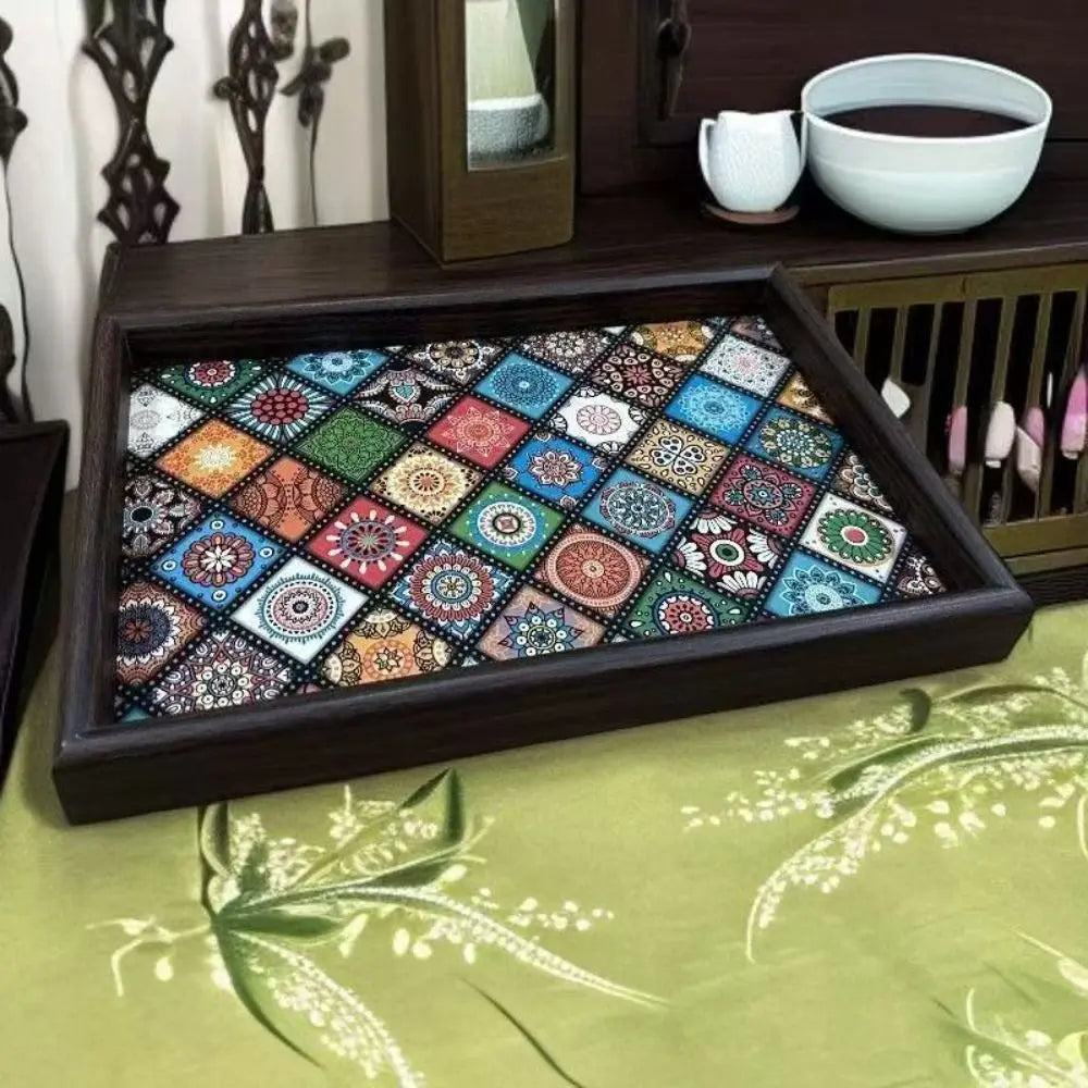 Bohemian Mosaic-Pattern Wooden Tray | 30 × 20 cm