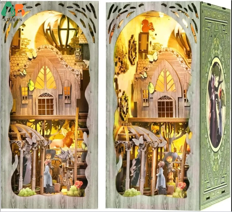 DIY Tarot Divination Book Nook Kit – 3D Wooden Mystic Bookshelf Insert with LED Lights