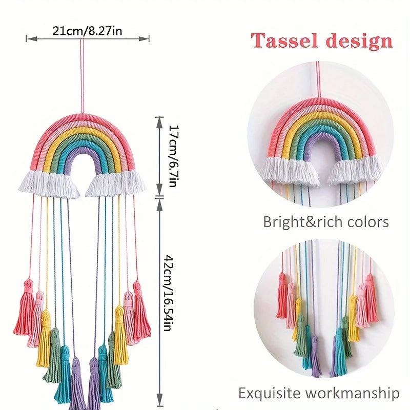 Rainbow Tassel Dream Catcher Wall Hanging — Handmade Boho Lace Décor