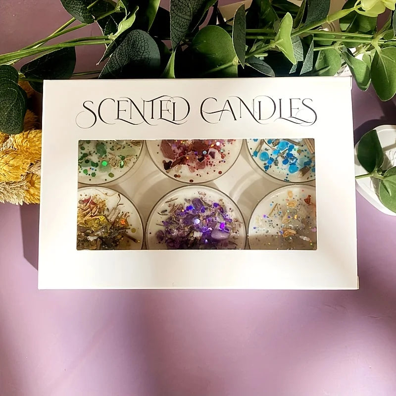 Crystal Stone & Dried Flower Scented Candles — Gift Set of 6