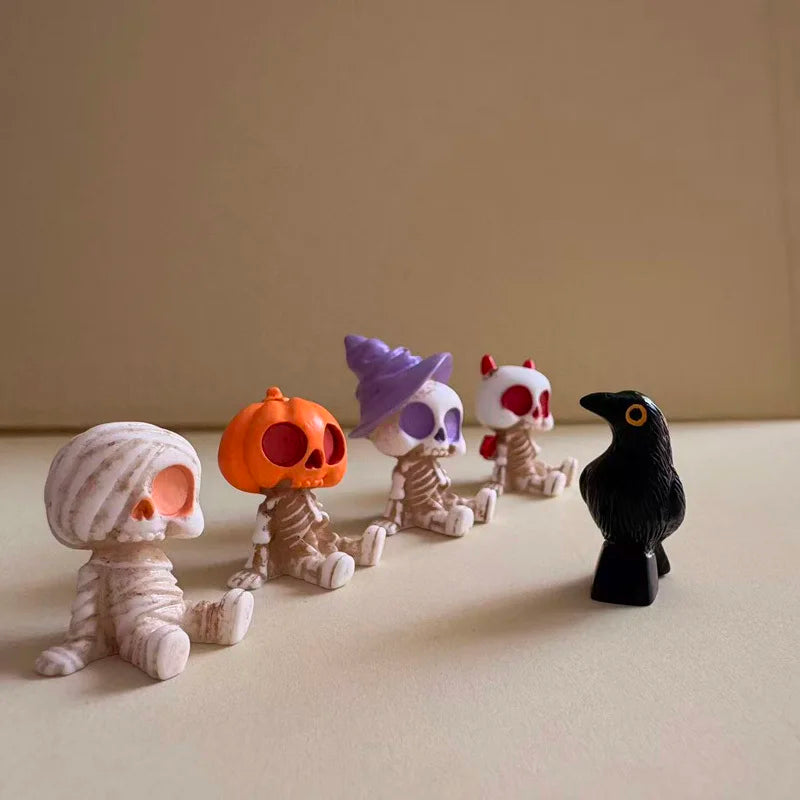 Halloween Mini Figurines Set | Pumpkins, Ghosts & Skulls | Spooky Resin Decor