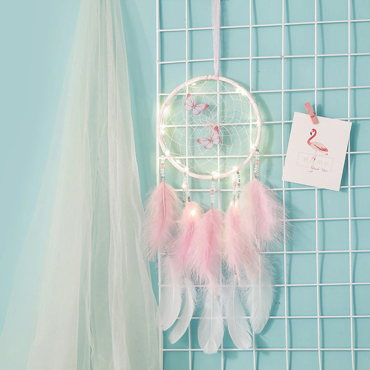 Butterfly & Feather Dreamcatcher | Pink or Blue, Optional Lights