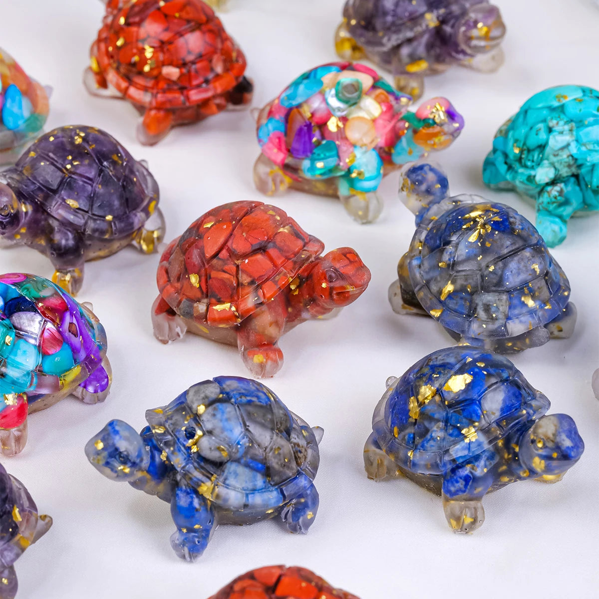 Natural Crystal Stone Turtle Statue — Reiki Figurine & Feng Shui Decor