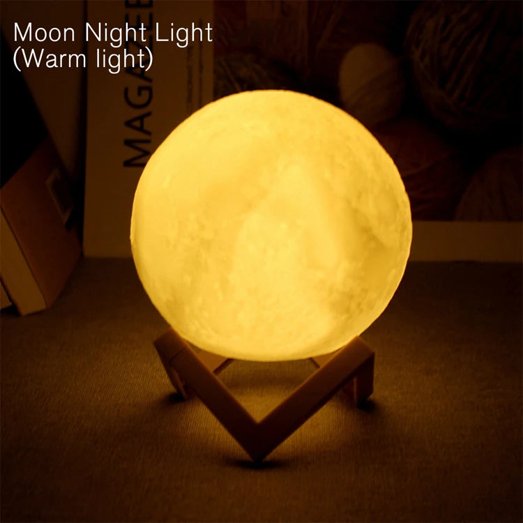 Moon Lamp LED Night Light with Stand — Starry Sky Bedroom Decor | Kids & Gift